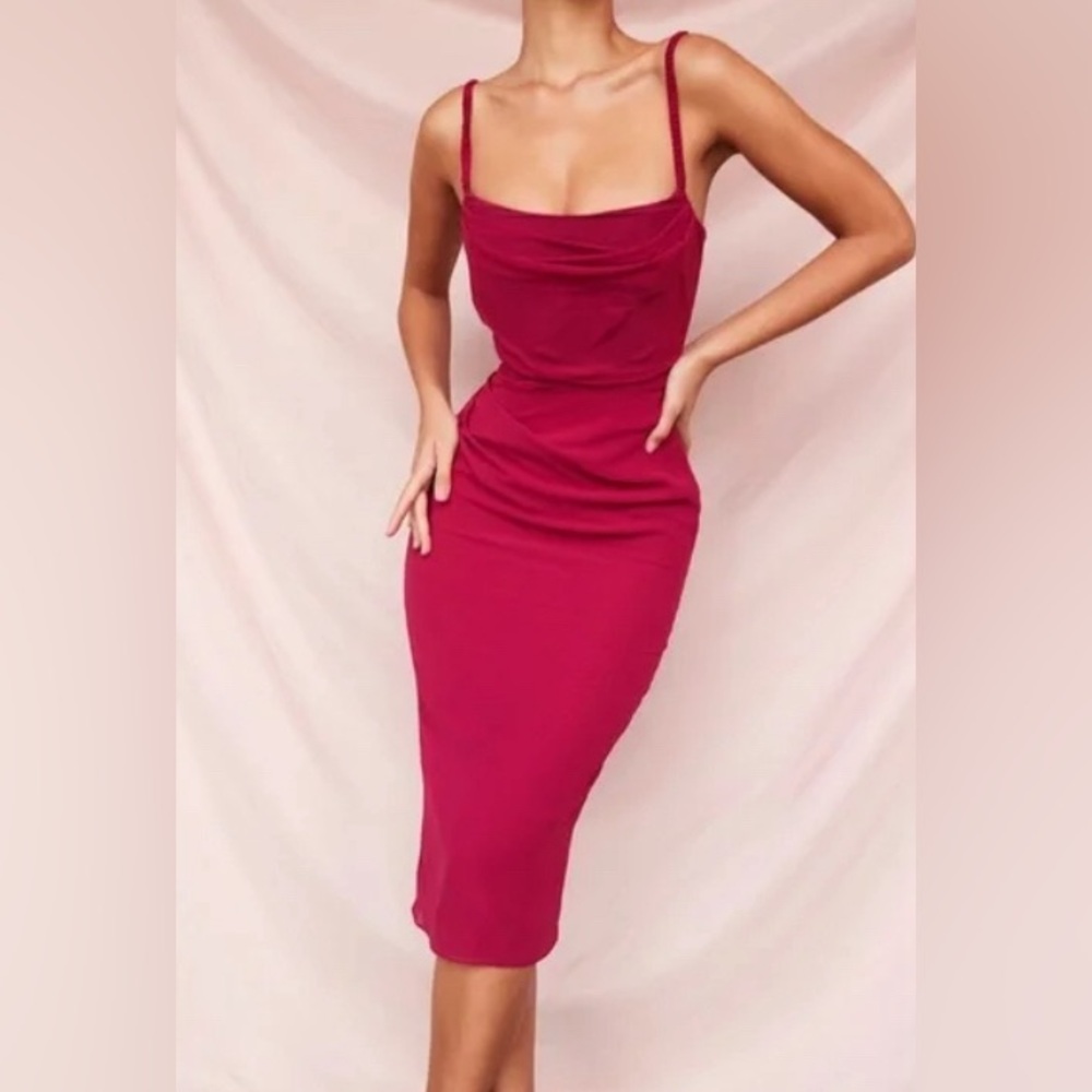 HOUSE OF CB “JAMILLE”  RASPBERRY berry PINK MIDI CORSET DAYE NIGHT DRESS XS 0